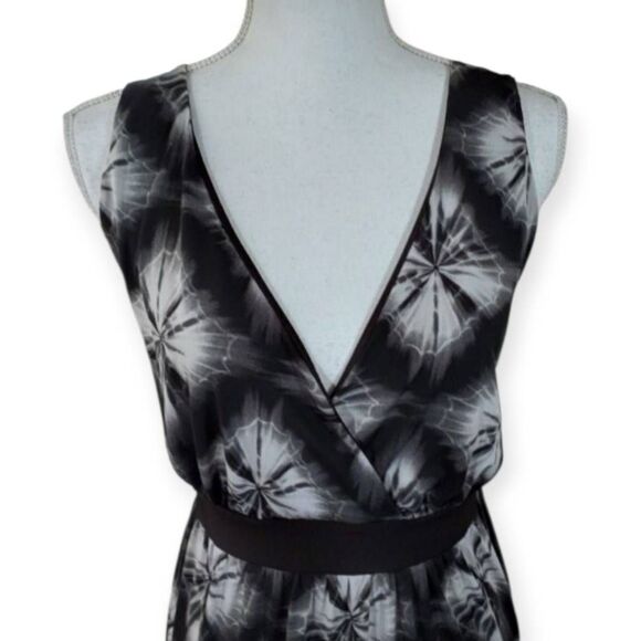 RHAPSADY BLACK, GRAY, & WHITE PLUNGE MAXI DRESS SZ.1X EUC. - Picture 2 of 5